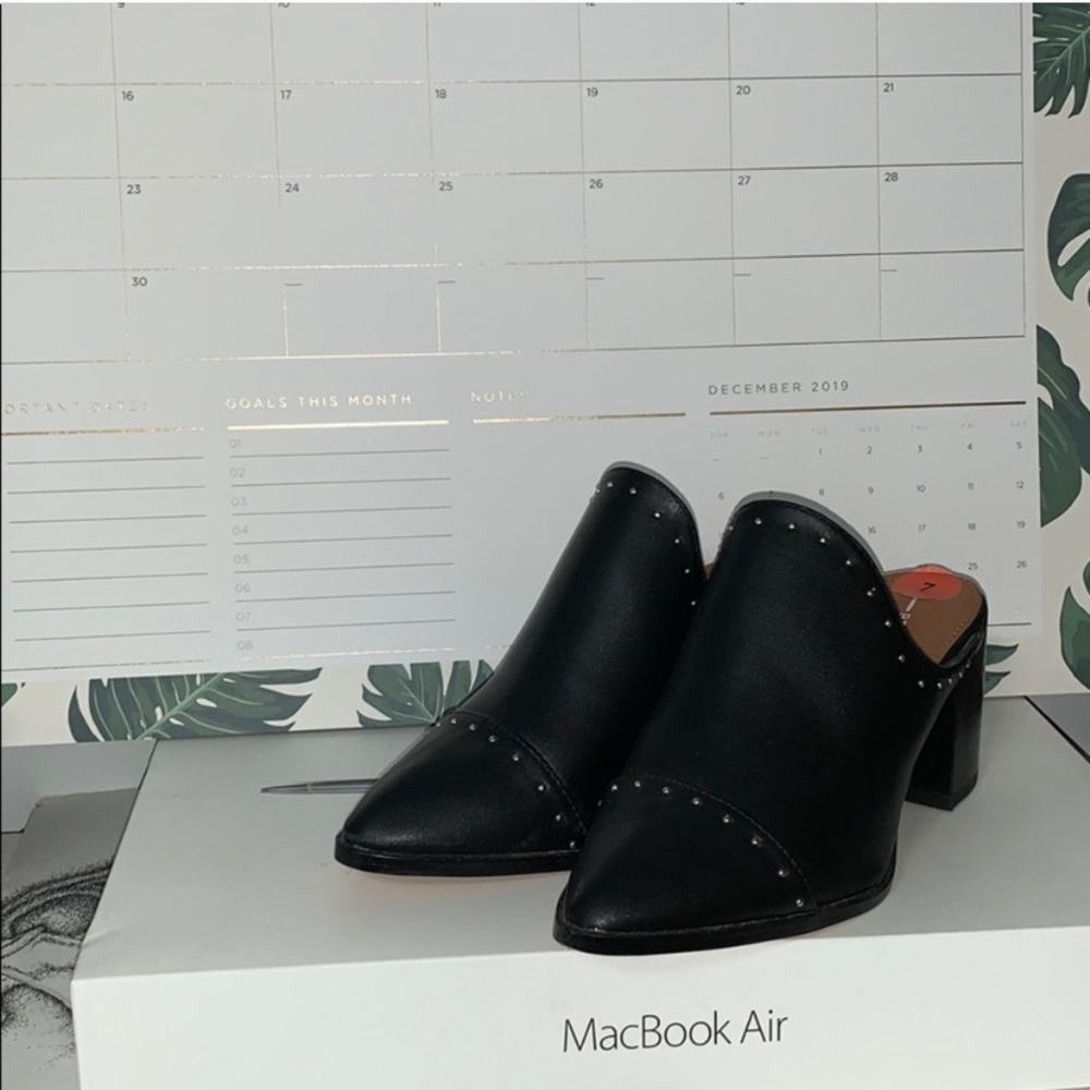 Black Studded Heeled Mules